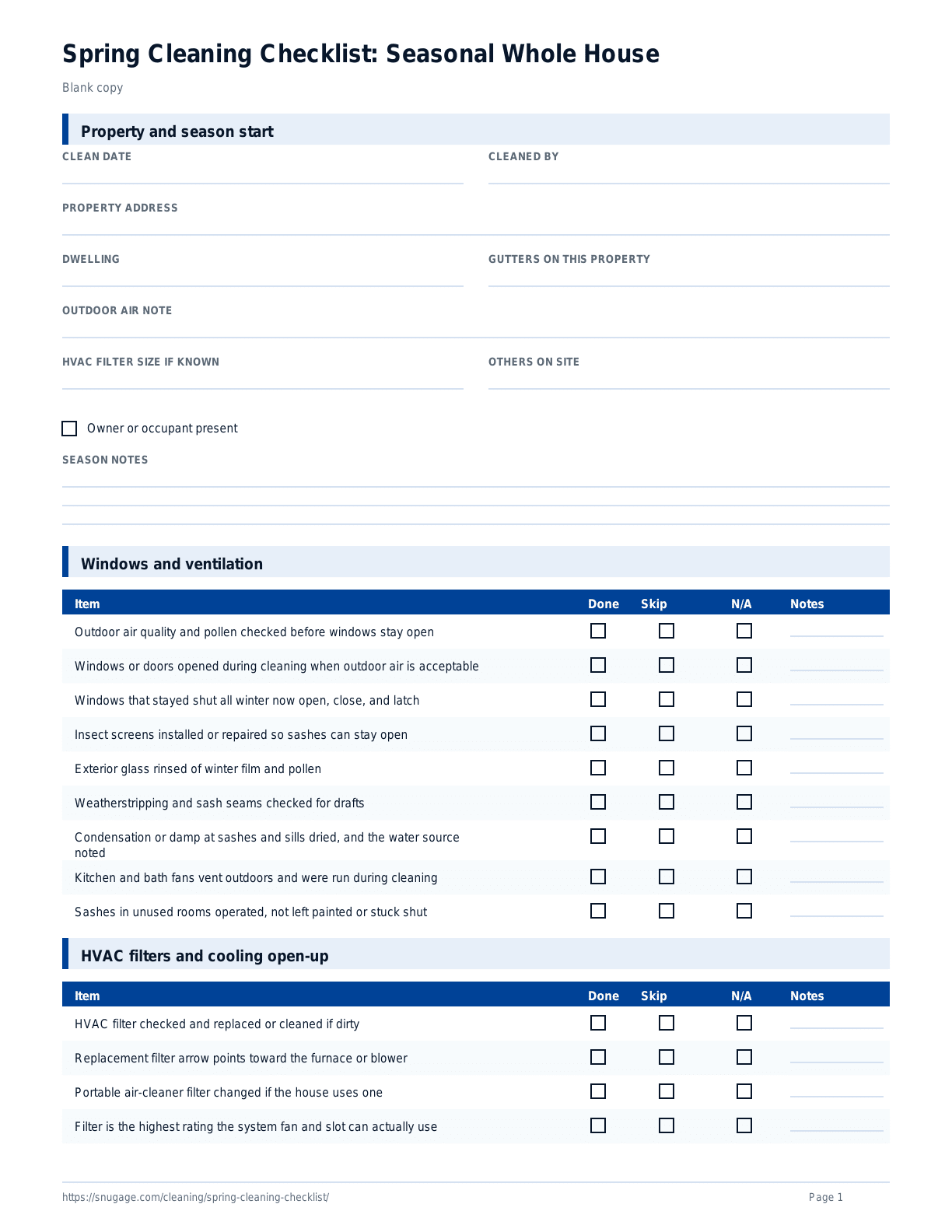 Spring Cleaning Checklist: Seasonal Whole House blank checklist